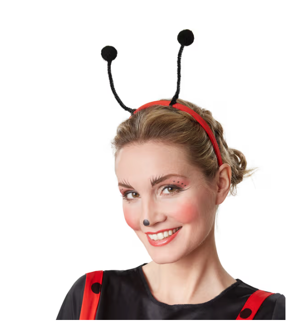 DressForFun – Marina Lieveheersbeestje Kostuum – Maat S – Rood & Zwart Polyester – Gestippelde Tuinbroek & T-shirt – Inclusief Beenwarmers & Haarsieraad – Carnavalskleding voor Dames