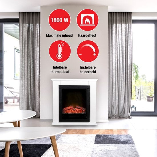Classic Fire Elektrische Sfeerwarming - 1800W - LED Vlammen - 70 x 22 x 71 cm - Wit