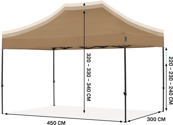 VONROC Partytent - 3x4.5 m – Premium easy-up Partytent – Modulair ontwerp - Opvouwbaar – Waterdicht – Stalen Frame - 50+ UV Bescherming - Incl. Opbergtas - Beige