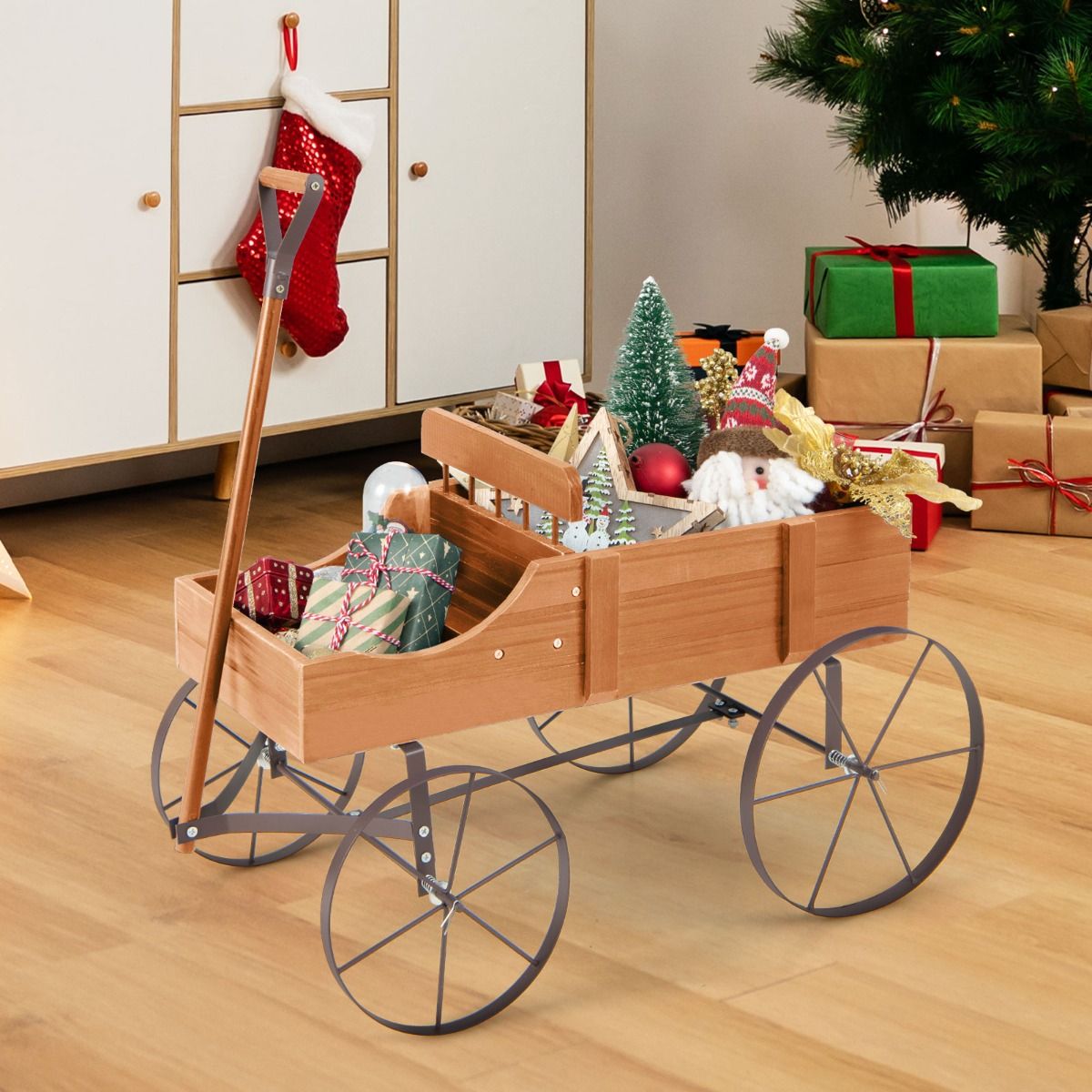 Coast Houten Plantenwagen met 2 Secties en Wielen - 62x34x61 cm - Oranje