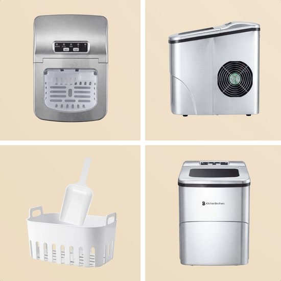 KitchenBrothers Ijsblokjesmachine - 2L - 12kg/24 uur - IJsschep - IJsblokjesmaker - Zelfreinigingsfunctie - Zilver