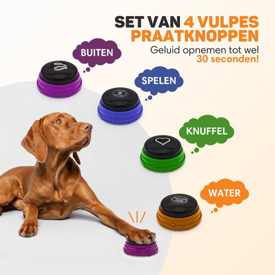 Vulpes Goods® Pets - PRO Praatknop voor Honden - Dogbuttons - Laat uw Huisdier spreken - Hondenspeelgoed - Honden training - Incl. Trainingsstickers