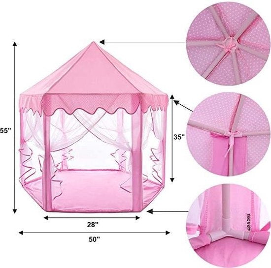 Fuegobird Speeltent Voor Kinderen - prinses kasteel - Game Tent - Indoor en Outdoor Games - Wordt geleverd met led-verlichting - Roze