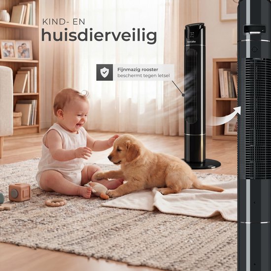 tectake® Grote Ventilator met Afstandsbediening - 110 cm - Oscillerende Ventilator met 3 Snelheden - Torenventilator - Stille Staande Ventilator met Verschillende Windmodi + Timer - Luchtkoeler - Zwart