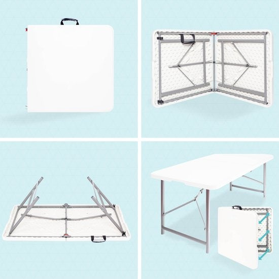 LifeGoods inklapbare tafel campingtafel 120x60 cm - opvouwbaar & verstelbaar - weerbestendig - wit/grijs