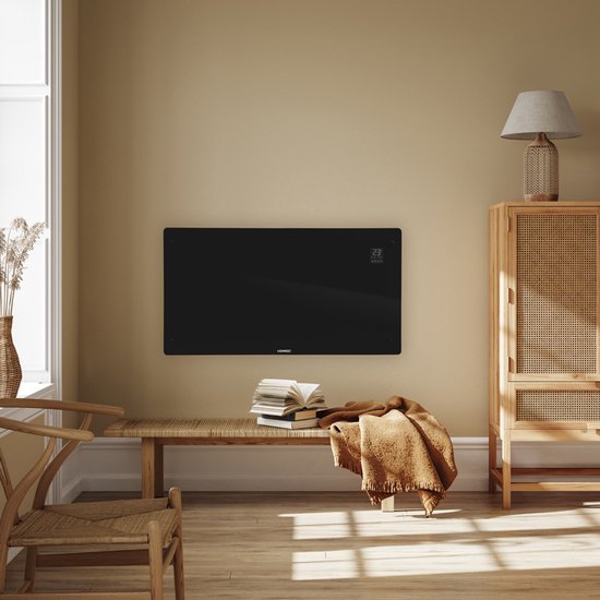 VONROC Luxe elektrische kachel - Convectorkachel met glazen paneel – 1250W/2500W- Verwarmt ruimtes tot 30m2 - Bediening zowel met app (via Wifi) als handmatig – Instelbare thermostaat en timer - Zwart