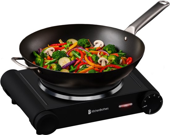 KitchenBrothers Elektrische Kookplaat - 1 Pits - Vrijstaand - 7 temperatuurstanden - 1500W - Zwart