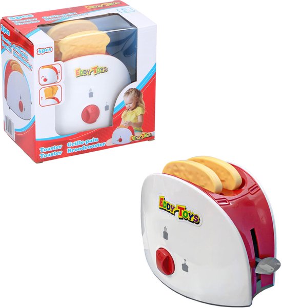 Eddy Toys Speelgoed Broodrooster - Speelgoed Keukengerei Toaster - Incl. Toast - Wit