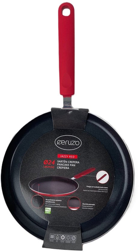 Ceruzo Pannenkoekenpan PFAS-vrij - 24 cm - Jazzy Red - Keramische Anti-aanbaklaag - Inductie -Flensjes
