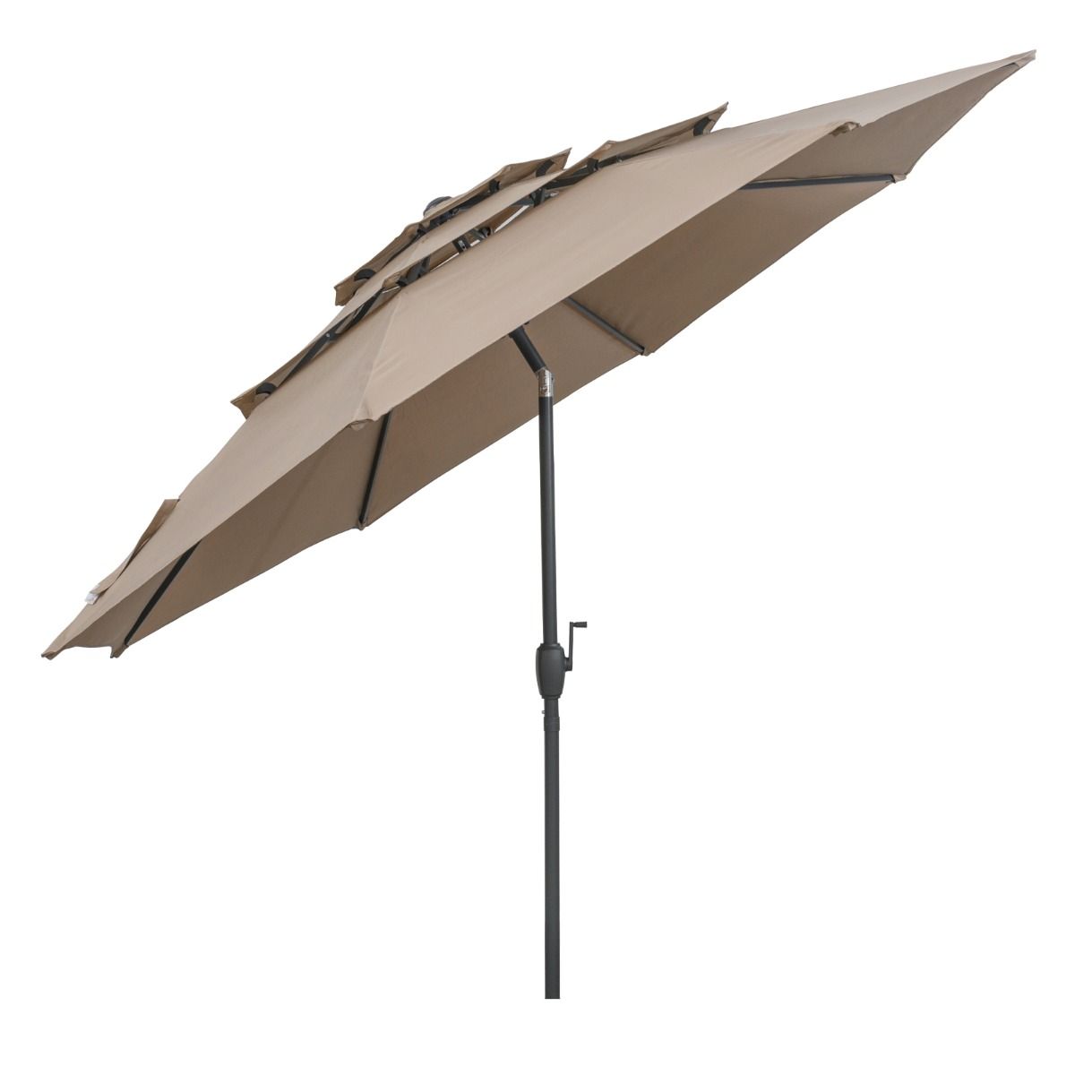 Coast Lichtbruine Tafelparasol 300 cm – 3-Lagen Zonnescherm met Kantelmechanisme en Handslinger – Tuinparasol met 8 Ribben en Geventileerde Kap