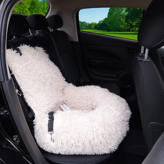 By Cee Cee Autostoel Hond Deluxe Achterbank - Hondenmand Auto Met Veiligheidsriempje - Automand Hond - Hondenstoel - Grote Hond - Beige - Maat M
