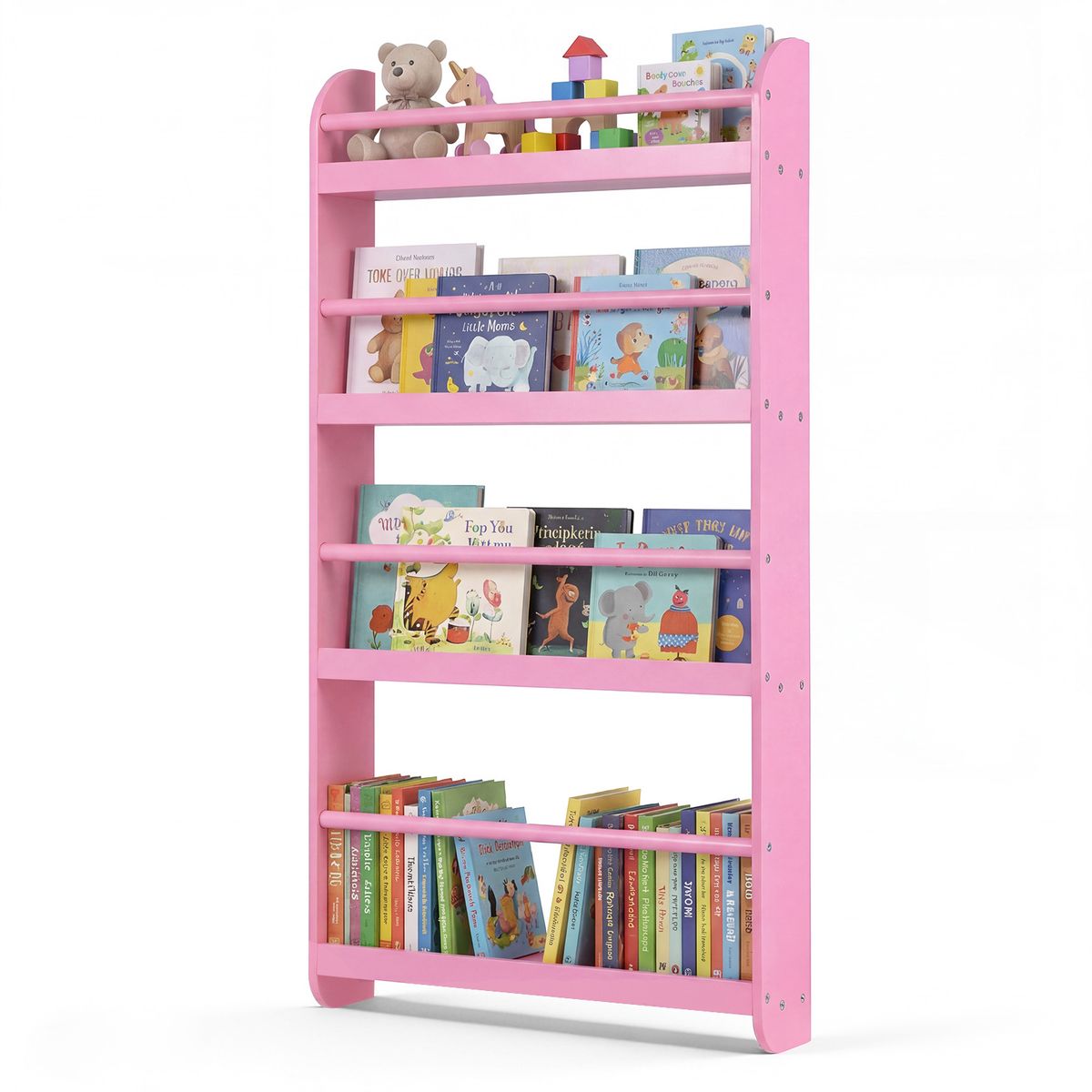 Coast Kinderboekenrek wandplank - ruimtebesparend - 4 planken - wit/roze