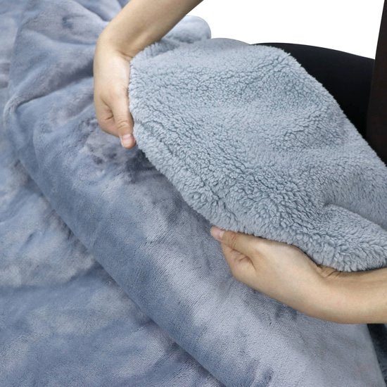 STAUS&BACH Elektrische deken XXL - 2 persoons bovendeken - Dubbelzijdig Fleece Sherpa Warmtedeken - Grijs blauw - 180x130 cm PowerNap