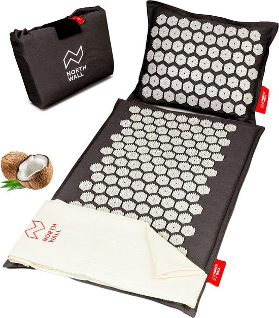 Northwall Spijkermat met Kussen & Draagtas - Acupressuur mat met Spijkerkussen - Spijkerbed - Acupunctuur - Meditatie - Shakti Massage - Zwart