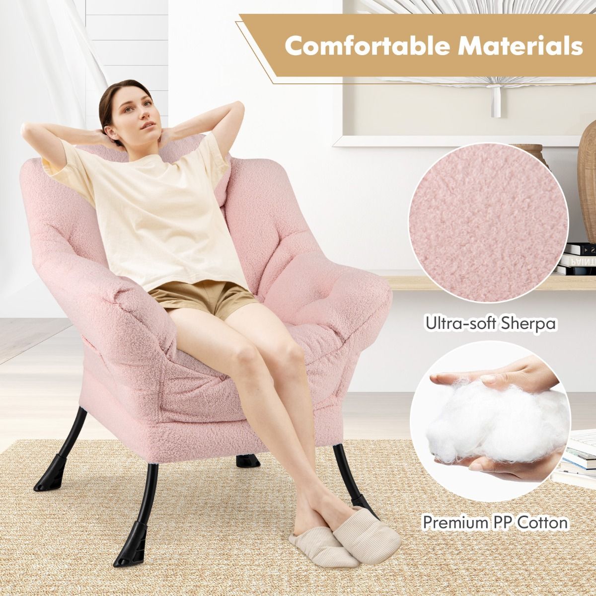 Coast Relaxfauteuil - Ergonomische loungestoel met hoofdkussen - Opbergvak - Beige 80 x 74 x 97 cm