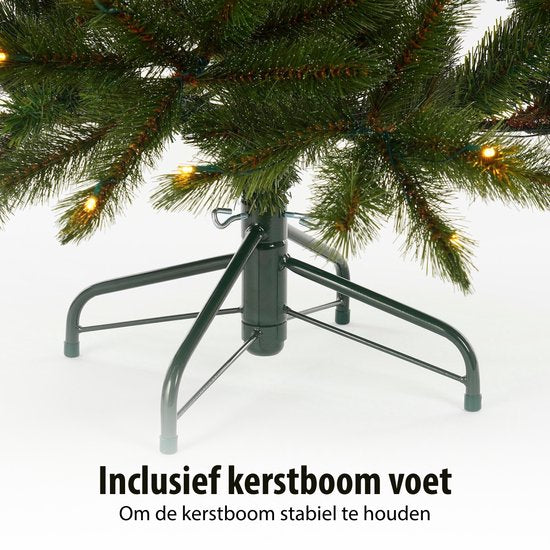 Triumph Tree Bristlecone Kunstkerstboom - Kerstboom met Verlichting en 240 LED Lampjes - Kunstboom met Scharnierconstructie - H215 x Ø127 cm - Donkergroen - Voor Binnen