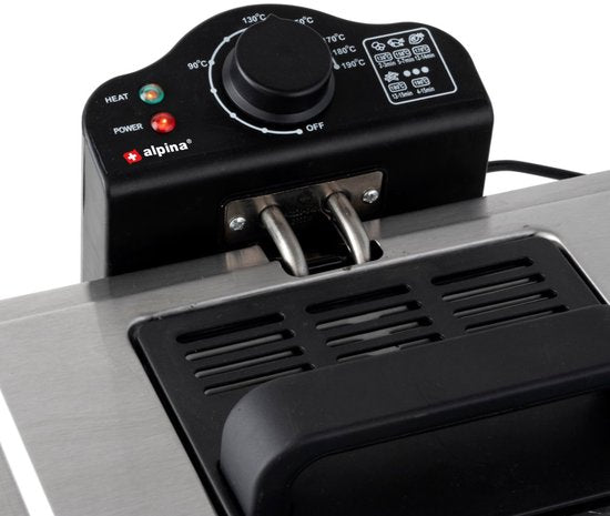 alpina Frituurpan 5 Liter - Dubbele Friteuse met 3 Frituurmanden - Frituur met Instelbare Temperatuur tot 190 °C - Frietpan 2000W - met Kijkvenster - RVS