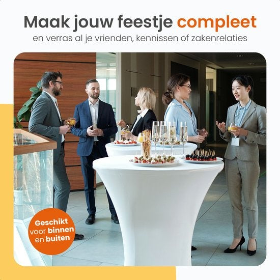 Goliving Statafel – Inclusief Statafelhoes – Statafelrok – Inklapbaar – Stevige partytafel – Voor binnen en buiten – Draagvermogen 50kg – Ø80 x 110 cm – 8,5 kg – Wit
