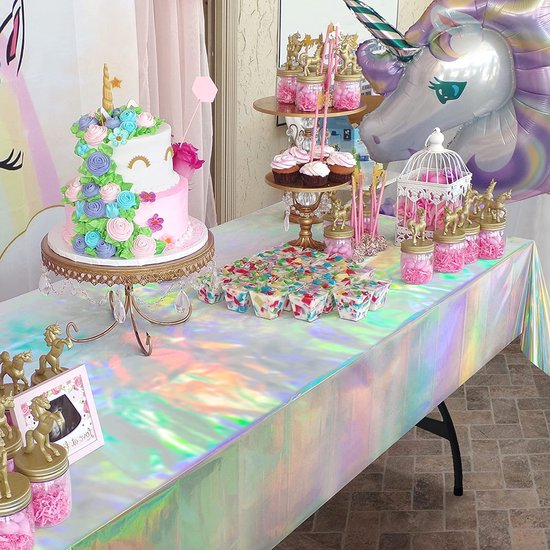 Partizzle 2x Plastic Wegwerp Tafelkleed - Unicorn Party Versiering - Zeemeermin Verjaardag - Holografisch Regenboog - 274 x 137 cm