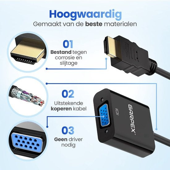 Garpex® HDMI naar VGA Adapter – HDMI naar VGA – Full HD 1080P – Male naar Female - HDMI Kabel - Extra Monitor