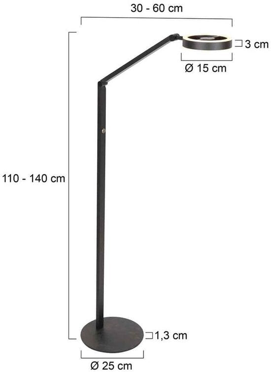 Steinhauer - vloerlamp - Ringlux - zwart - metaal - Ø 25cm - LED - 4138ZW