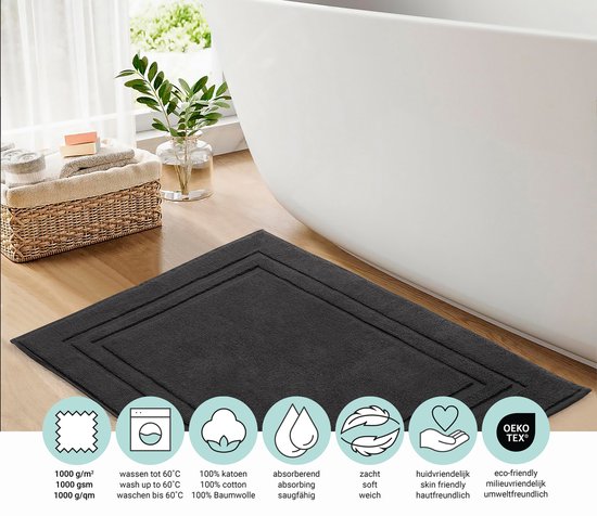 DoubleDry Hotel Badmat 50 x 80 cm – 100% Katoen – Zacht en Absorberend – Zwart