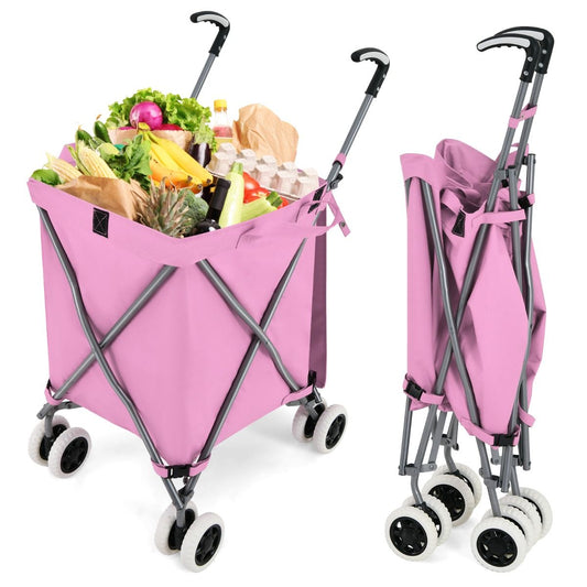 Coast Opvouwbare Boodschappentrolley met Wielen - Handwagen 90L - Winkelwagen Inklapbaar - 66 x 46 x 94,5 cm - Roze