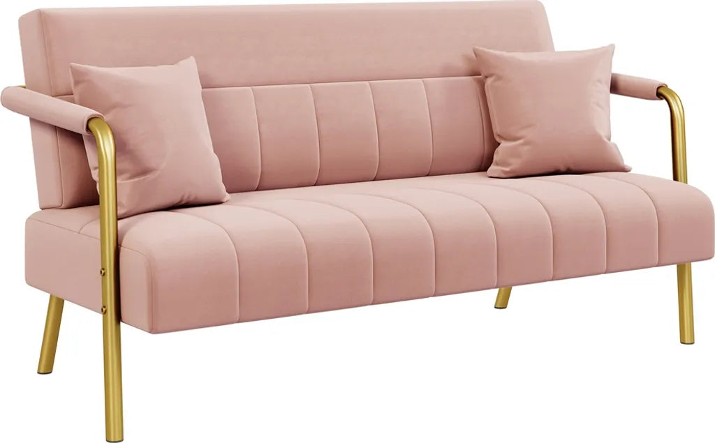 Yaheetech 2-zits Bank met Armleuningen en 2 Lendekussens - Roze - 143,5 x 71,5 x 75,5 cm