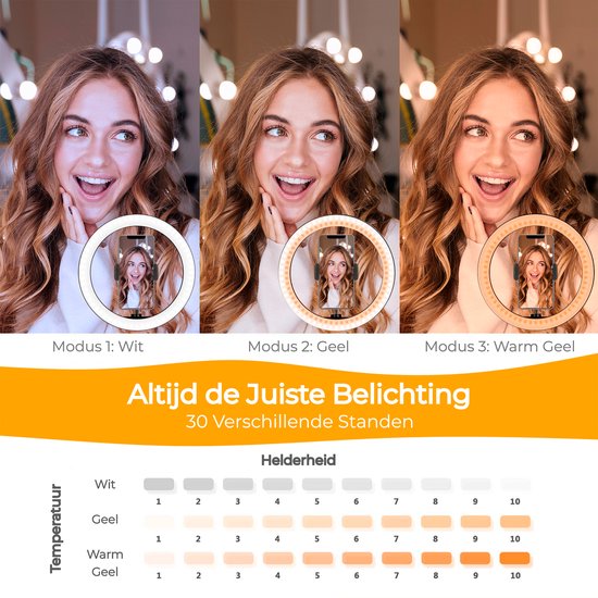 Studio ME Ringlamp met Statief - 10 inch / 26 cm - Ring Light - Rosegoud - Tiktok Lamp - Ringlight met Statief - 30 Lichtstanden - Ring Lamp - Incl. Afstandsbediening & Mini Tripod - Ringlampen
