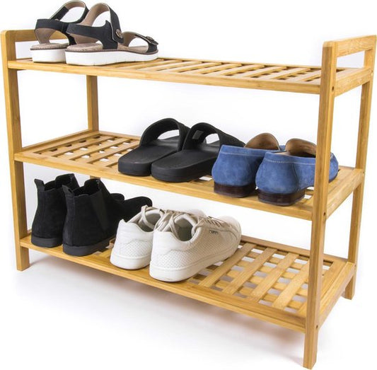 Budu Schoenenrek (3 niveaus) - Schoenenrek bamboe - Schoenenkast hout - Schoenen Organizer