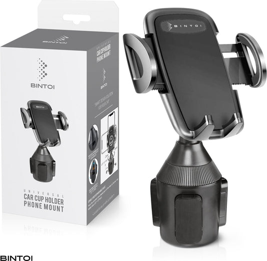 BINTOI Telefoonhouder – Verstelbaar & 360° Draaibaar – Voor Bekerhouder – Zwart