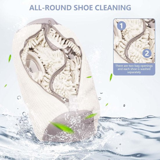 Schoenwaszak - Dubbele Zak Met Verborgen Ritssluiting - Voor Wasmachine Gebruik - 360 Graden Reiniging - Witte Kleur