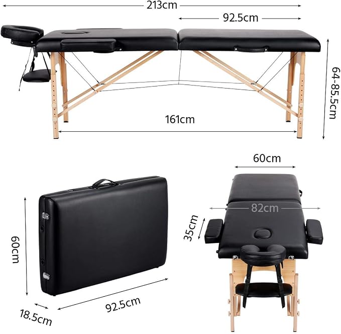 Yaheetech Opvouwbare Massagetafel 213 x 82 cm - Verstelbare Hoogte 64-85,5 cm - Draagvermogen 250 kg