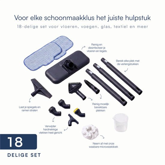 Samako Halo Stoomreiniger 1500W - Vloerreiniger met Instelbare Stoomstand - 15 Accessoires - 40min Stomen - Voegenreiniger voor Badkamer en Keuken - Blauw