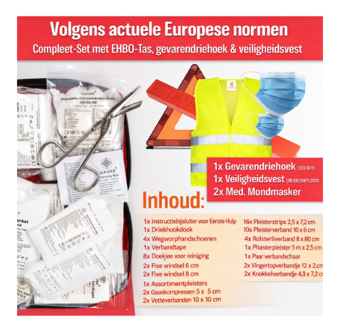 HELDENWERK Auto combitas (3 in 1) volgens de huidige norm 2026 - incl. gevarendriehoek, veiligheidsvest - verbanddoos gevarendriehoek set verbanddoos auto DIN 13164:2022 (conform het Duitse verkeer)