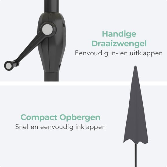 LifeGoods Parasol - Ø270 cm - 30° Kantelbaar - Waterdicht - met Hoes - Donkergrijs