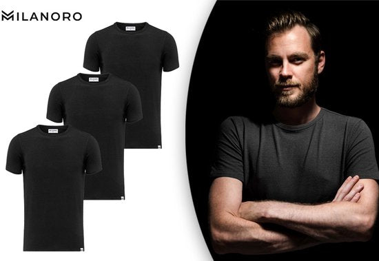 3 zachte bamboe T-shirts - Zwart - Ronde hals - L