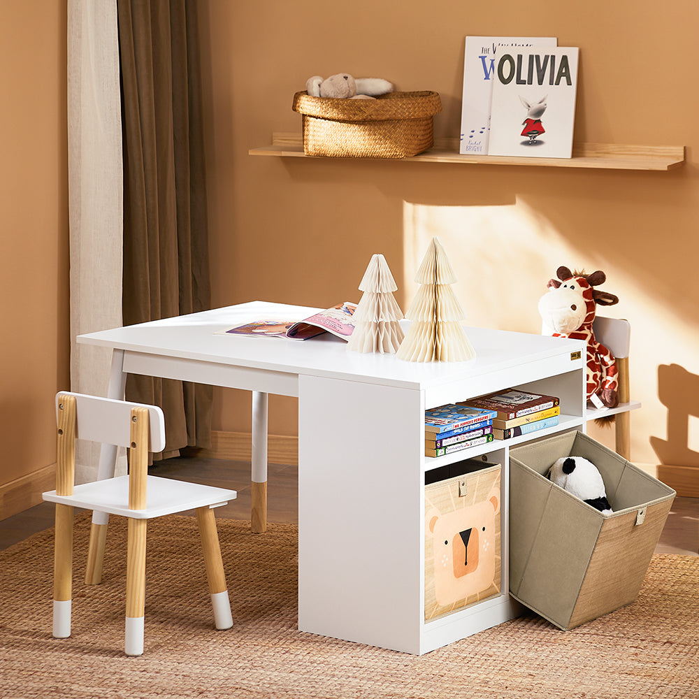 Kinder Teken- en Speelset met Tafel en 2 Stoelen – Inclusief Opbergvakken – Wit – SoBuy KMB113-W