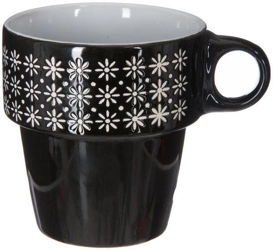 Secret de Gourmet Koffie mokken/bekers Artista - 6x stuks in metalen rekje - Keramiek - glans afwerking - 260 ml - 8 x 9 cm