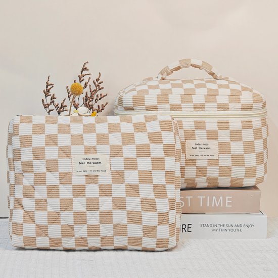 SC Travel Essentials - 3-delige Make-up Tas Set - Eco-vriendelijk Katoen - Gewatteerde Gebloemde Organizers - Ruim, Duurzaam en Ideaal voor Reizen