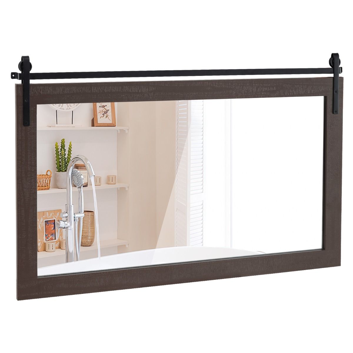 Coast Wandspiegel - rechthoekig massief houten frame - onbreekbaar glas - donkerbruin 100 x 66 cm