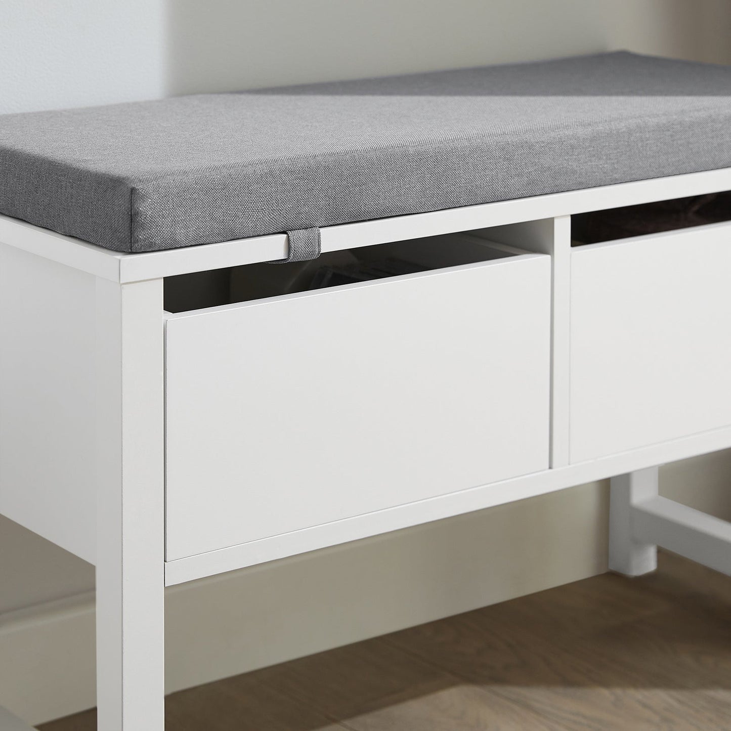 SoBuy Opbergbank met gestoffeerd zitvlak - 2 Lades - Max. 150 kg - 72 x 30 x 46 cm - Wit/ Grijs