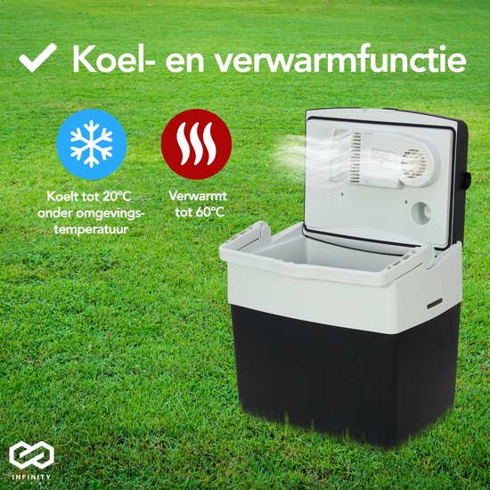 Infinity Goods - Elektrische Koelbox - 30L - Coolbox - 12V en 230V - Frigobox - Koelen en Verwarmen - Zwart