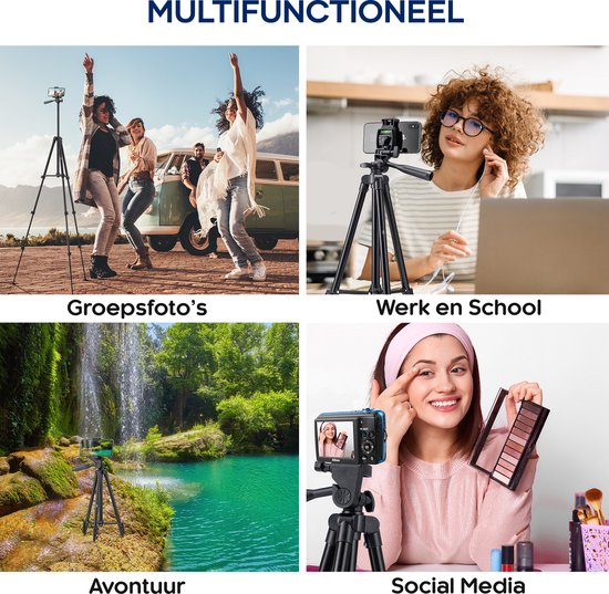 Studio ME Telefoon Statief - 128 cm - Tripod Smartphone - Zwart - Camera Statief - Telefoonhouder - Incl. Bluetooth Afstandsbediening - Statief Telefoon