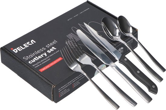 Deleca 8 Persoons Bestekset (48-delig) - Lepels, Messen, Vorken & Steakmessen - Vaatwasserbestendig - Zilver / RVS