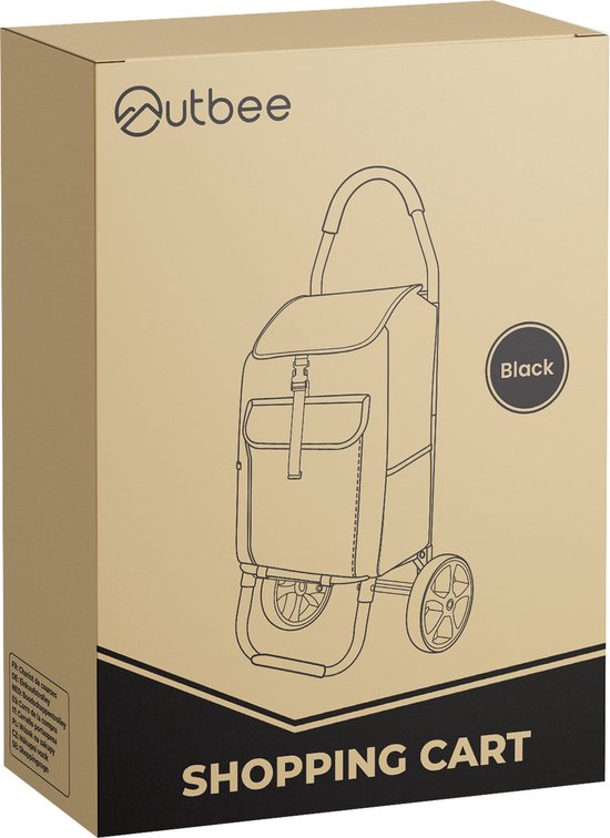 Outbee Boodschappentrolley - Opvouwbaar - Polyester - Met EVA wielen - Aluminium frame - Draagvermogen 45 kg - Zwart