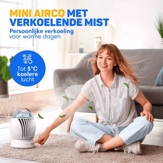 Vulpes Goods® Tech - Mini Airco ELITE - Mobiele Luchtkoeler met Afstandsbediening - Aircooler 6in1 - 3 luchtbevochtigingsstanden met Swingfunctie - 3 windsnelheden - 100% Anti-lek - Incl. kabel & adapter meegeleverd - Thuis & Kantoor