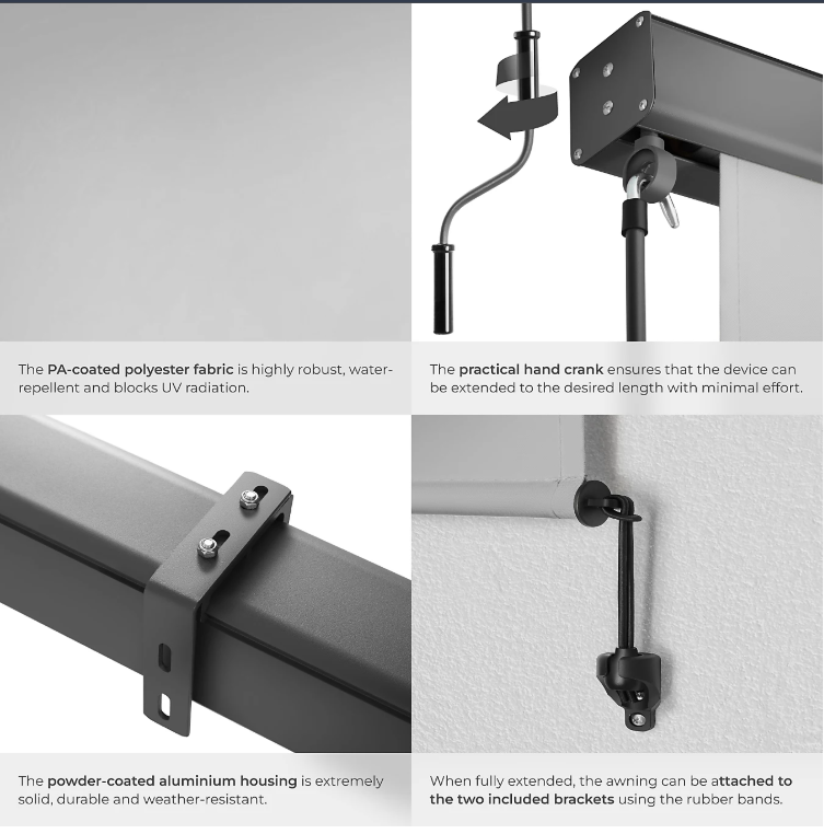tectake Verticale Luifel Eloise – Uitschuifbaar – 120 x 250 cm – Lichtgrijs