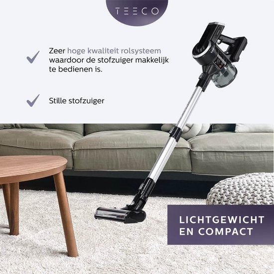 Teeco Steelstofzuiger Draadloos - Zonder zak - Kruimeldief - 4-in-1 - Zwart