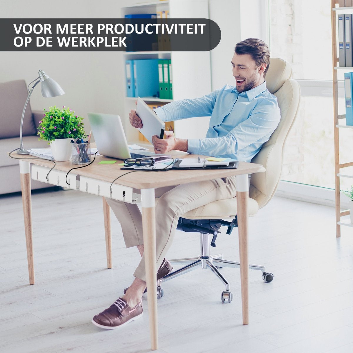 Stilemo Kabelgoot Bureau 2 Delig - Cable Management - Kabelhouder 43 CM - Kabel Organiser 5 KG Draagkracht - Wit